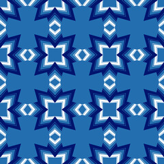 
seamless pattern in blue and white in the form of an ornament for prints on fabrics for clothes, bedspreads, bed linen also for interior decoration, stained glass windows, ceramics, book covers 