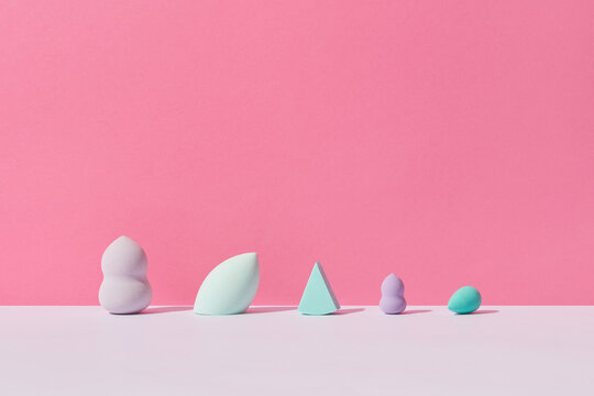 Makeup sponges in row