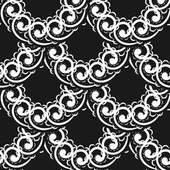 Wallpaper in a baroque style pattern. Black and white floral element. Graphic ornament for wallpaper, fabric, wrapping, packaging. Damask floral ornament. Simple style, vector illustration.