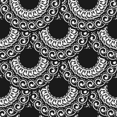 Damask seamless vector background. Black and white floral element. Graphic ornament for wallpaper, fabric, wrapping, packaging. Damask floral ornament. Simple style, vector illustration.