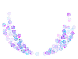 Violet tinsels confetti scatter vector composition. Glamour shining bead elements party decor top view. Christmas confetti placer glossy texture.