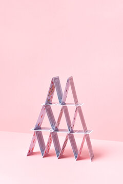 Deck of cards in shape of pyramid