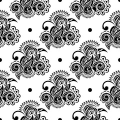 Oriental seamless vector background. Wallpaper in a baroque style pattern. Black and white floral element. Ornament for wallpaper, fabric, packaging, packaging.