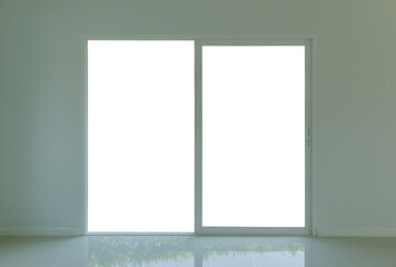 Blank white door window frame home interior on paint wall