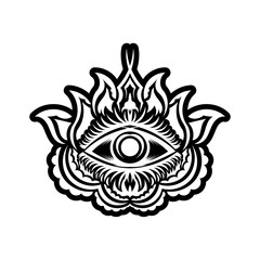 Blackwork tattoo flash. Eye of Providence. Masonic symbol. All seeing eye inside triangle pyramid. New World Order. Sacred geometry, religion, spirituality, occultism. Isolated vector illustration.