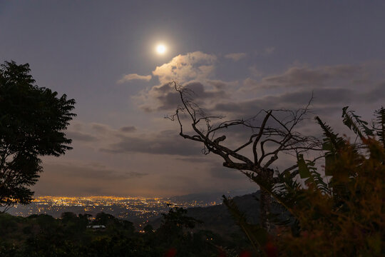 Moonlit Night over city of San Jose, Costa Rica 