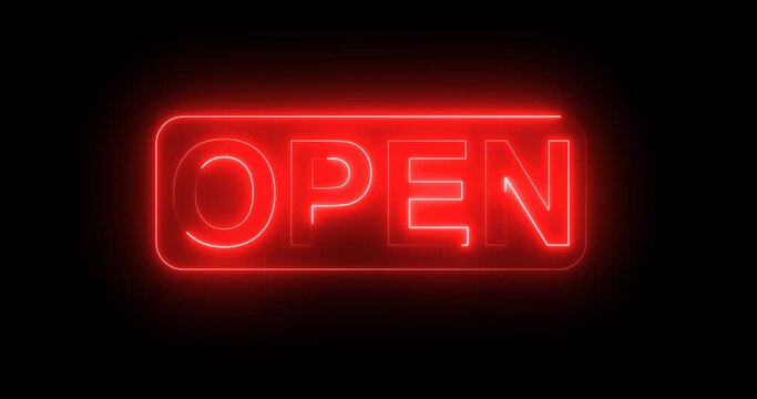 Open letter, text neon light sign board animation with four color 4k footage clip