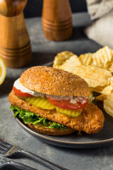Homemade Crispy Fried Fish Fillet Sandwich