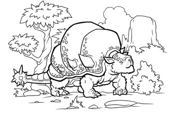 Colouring book for kids and children. Cartoon illustration. prehistoric animals coloring