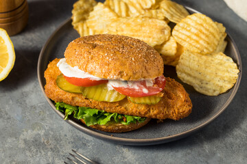 Homemade Crispy Fried Fish Fillet Sandwich