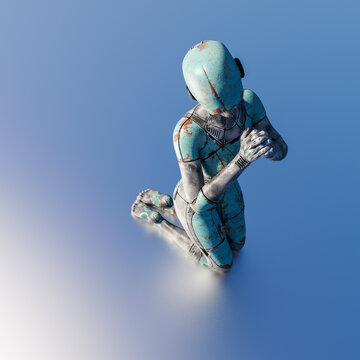 Kneeling female cyborg