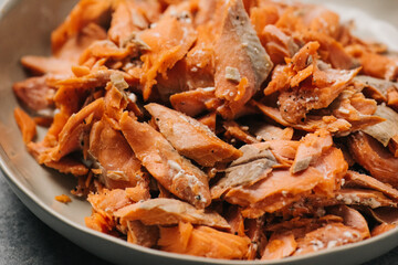 Cooked shredded salmon