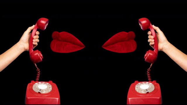Lips talking on retro red telephone