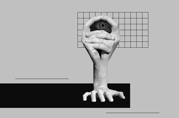 Surreal creature made of human hands