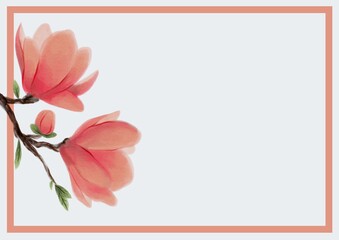 Composition of flowers with red frame and copy space on white background