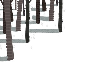 Composition of multiple trees with copy space on white background