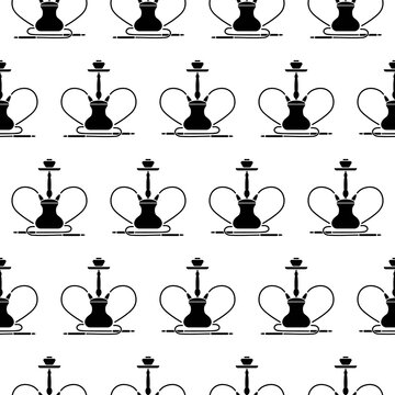 Vector Hookan Silhouette Seamless Pattern Isolated on White Background