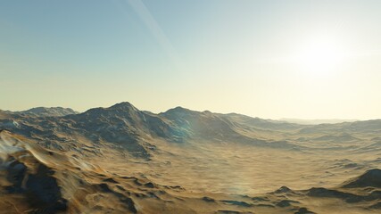 Fototapeta premium beautiful view from an exoplanet, a view from an alien planet, a computer-generated surface, a fantastic view of an unknown world, a fantasy world 3D render