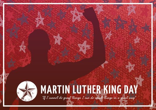 Composition of martin luther king quote text, with stars of american flag on red