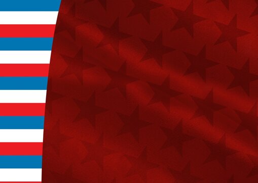 Composition of red stars with red, white and blue american flag stripes in background