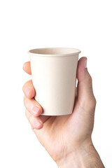 man monkey holding a recyclable cardboard cup isolated