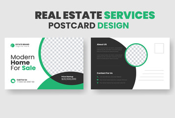 Modern Home Real estate services postcard or flyer design template.Real estate Services poster, brochure  cover, vector illustration.
