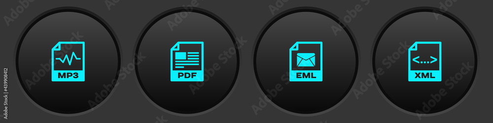 Poster set mp3 file document, pdf, eml and xml icon. vector