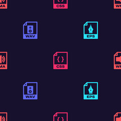 Set EPS file document, WAV, CSS and WMA on seamless pattern. Vector