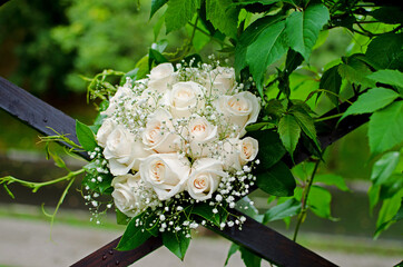 bridal bouquet of white roses. Close-up