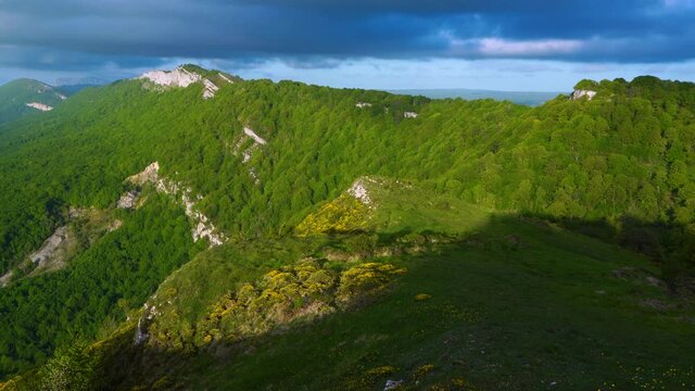 Spring landscape in the Sierra de Entzia. Alava province. Basque Country, Spain, Europe