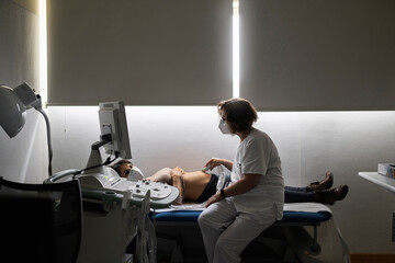 Pregnant woman Ultrasound Obstetrician. Ecography