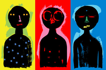 Three Cartoon Characters on Primary Colors