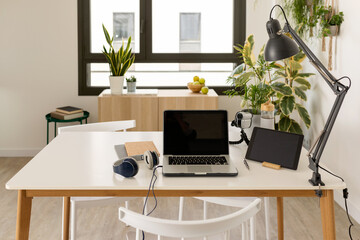 home office with electronic devices