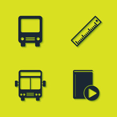 Set Bus, Audio book, and Ruler icon. Vector