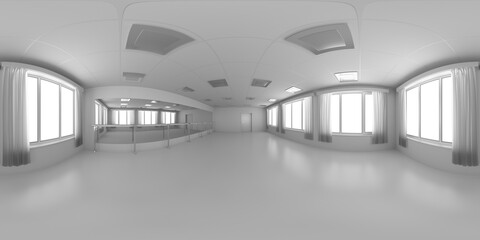 White empty ballroom dance-hall colorless 360 degrees panorama