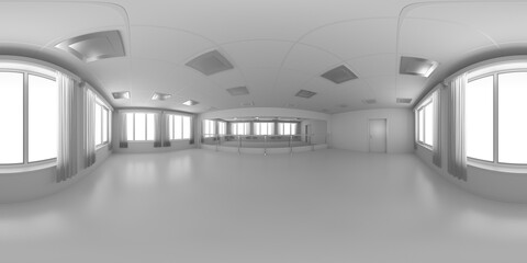 Empty white ballroom colorless 360 degrees panorama