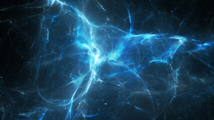 Blue glowing multidimensional plasma force field in space