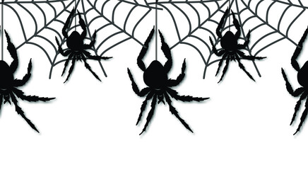 Spider and cobweb. The scary of the halloween symbol Isolated on white background. Can be used for greeting cards, posters, banners, flyers and invitations. Vector illustration.