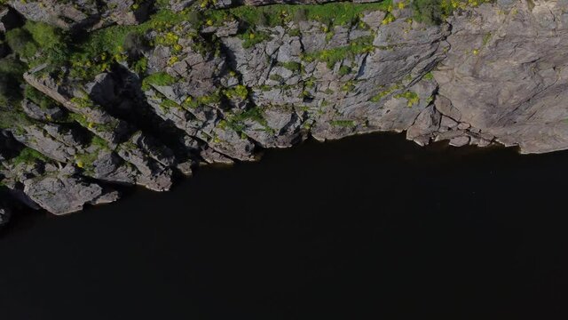 Aerial View of Beautiful Rocks above the River. Rocky Coast