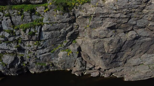 Aerial View of Beautiful Rocks above the River. Rocky Coast