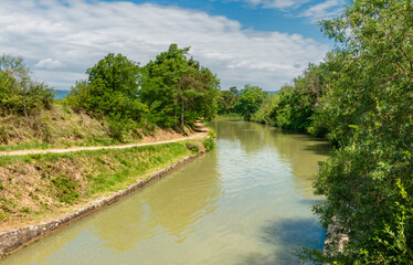 Fototapeta premium The scenic view of the Ecluse Saint Martin on the Canal du Midi, in the South of France