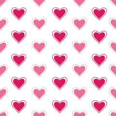 Colorful hearts with outline on white repeat seamless background pattern