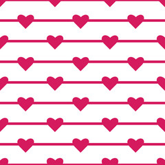 Valentine red hearts on stripe vector illustration seamless repeat background pattern