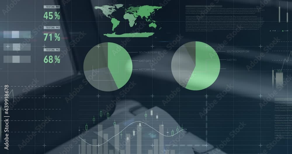 Poster animation of statistics and data processing over cash till