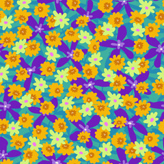 Fototapeta na wymiar multycolor seamless pattern with simple hand drawn flowers. colorful background for your design