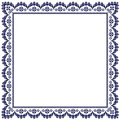 Slavic traditional frame with deep blue ornament. National Textile design pattern.