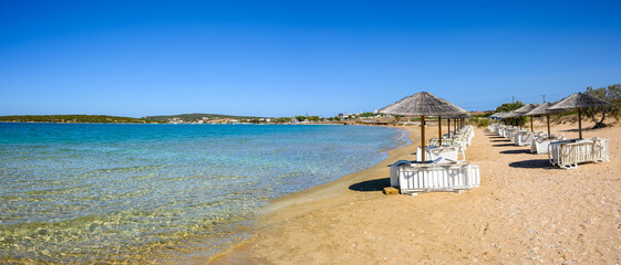 Xifara beach, a small and quiet beach located in Naoussa Bay on Paros island, Cyclades, Greece