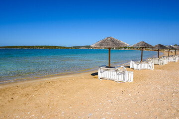 Xifara beach, a small and quiet beach located in Naoussa Bay on Paros island, Cyclades, Greece