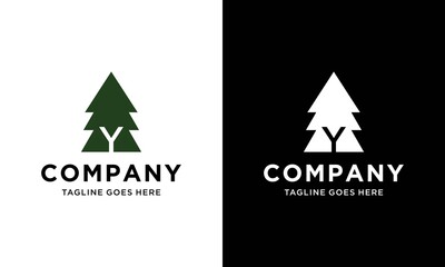 letter Y initial and negative space pine tree logo icon vector inspiration