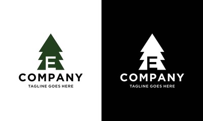 letter E initial and negative space pine tree logo icon vector inspiration